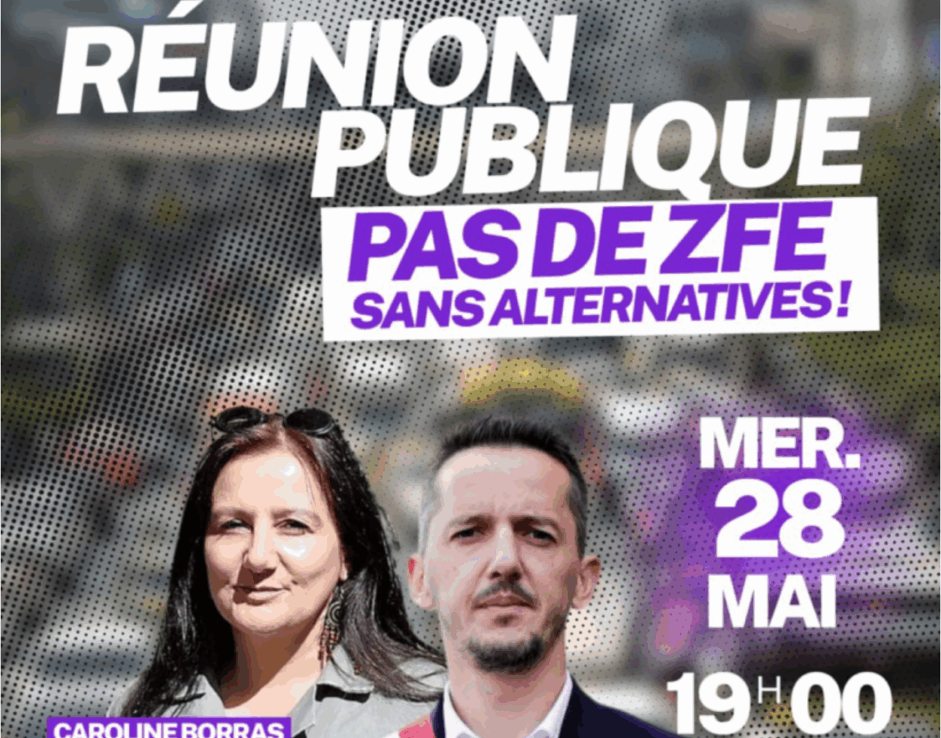 Réunion publique. Pas de ZFE sans alternatives. Mer. 28 mai. Prades le Lez